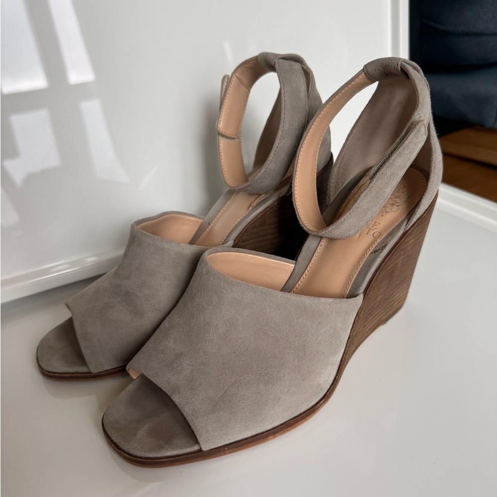 Suede Gray Wedge Sandals